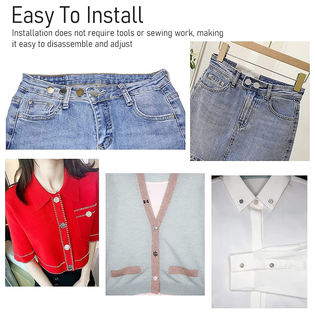 SANNIDHI 18pcs Pants Jeans Button Pins Metal Buttons Instant Pin Button Assorted Cover Up Buttons No Sew Jeans Waist Adjuster SANNIDHI 18pcs Pants Jeans Button Pins Metal Buttons Instant Pin Button Assorted Cover Up Buttons No Sew Jeans Waist Adjuster